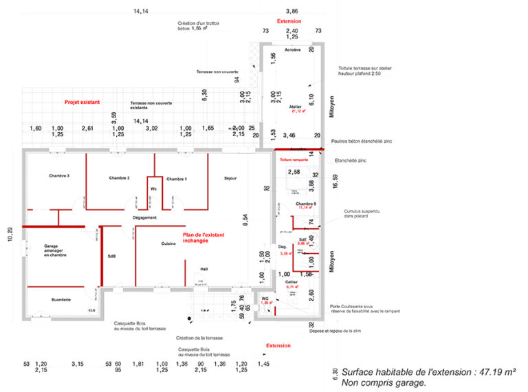 Plan d'extension latérale d'une maison individuelle, Polato