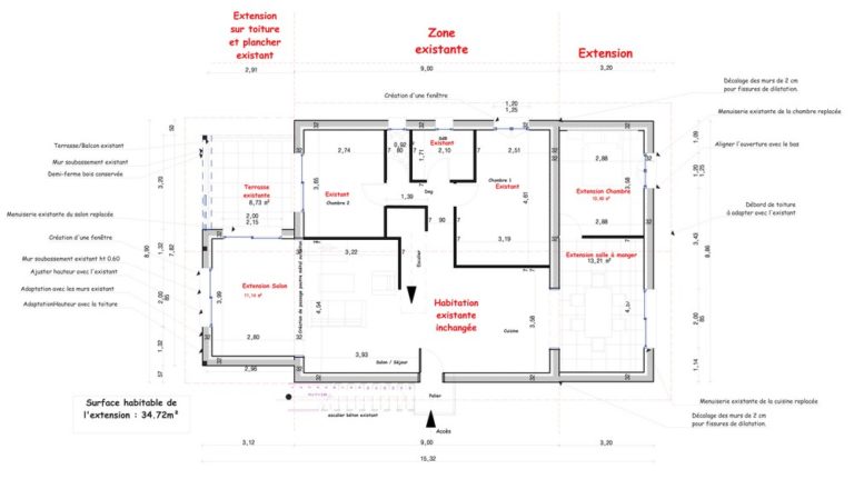 Plan d'aggrandissement d'une extension de maison par Polato Constructions