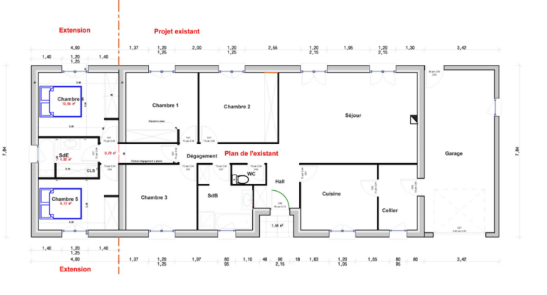 polato extension et rénovation, plan d'agrandissement d'une maison de plain pied