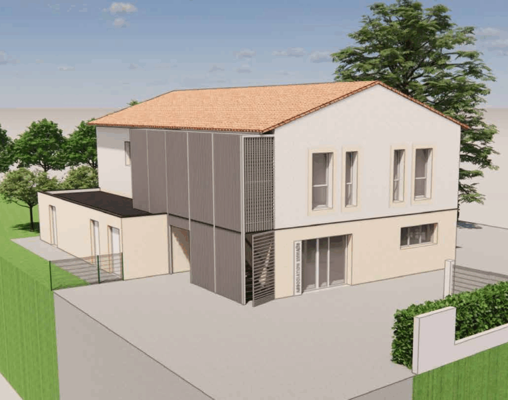 Vue 3D de la façade du projet immobilier solidaire Polato, conception durable et intégration paysagère