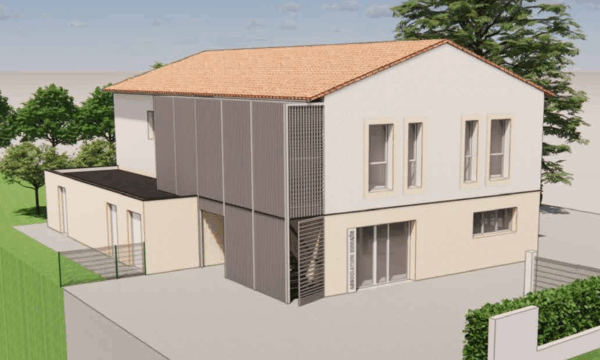 Vue 3D de la façade du projet immobilier solidaire Polato, conception durable et intégration paysagère