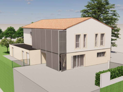 Vue 3D de la façade du projet immobilier solidaire Polato, conception durable et intégration paysagère